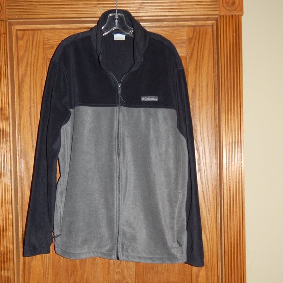 Mens Size XLT XL Tall Columbia Black Gray Soft Fleece Full Zip Jacket w/ Pockets - Picture 1 of 2
